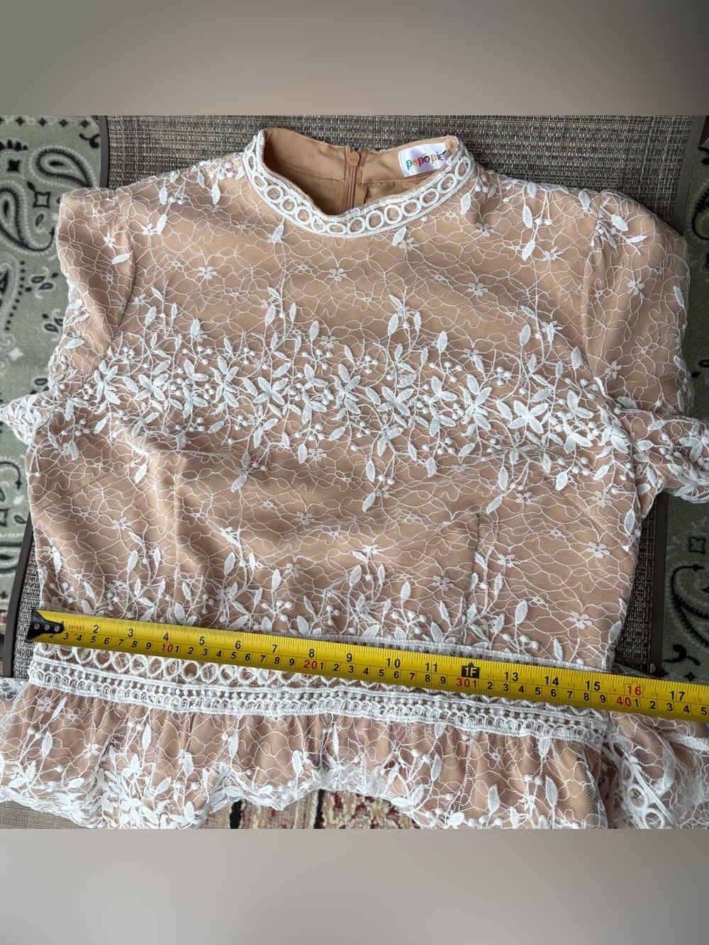 Delicate Beige Lace-Overlay Midi Dress - Picture 8 of 9